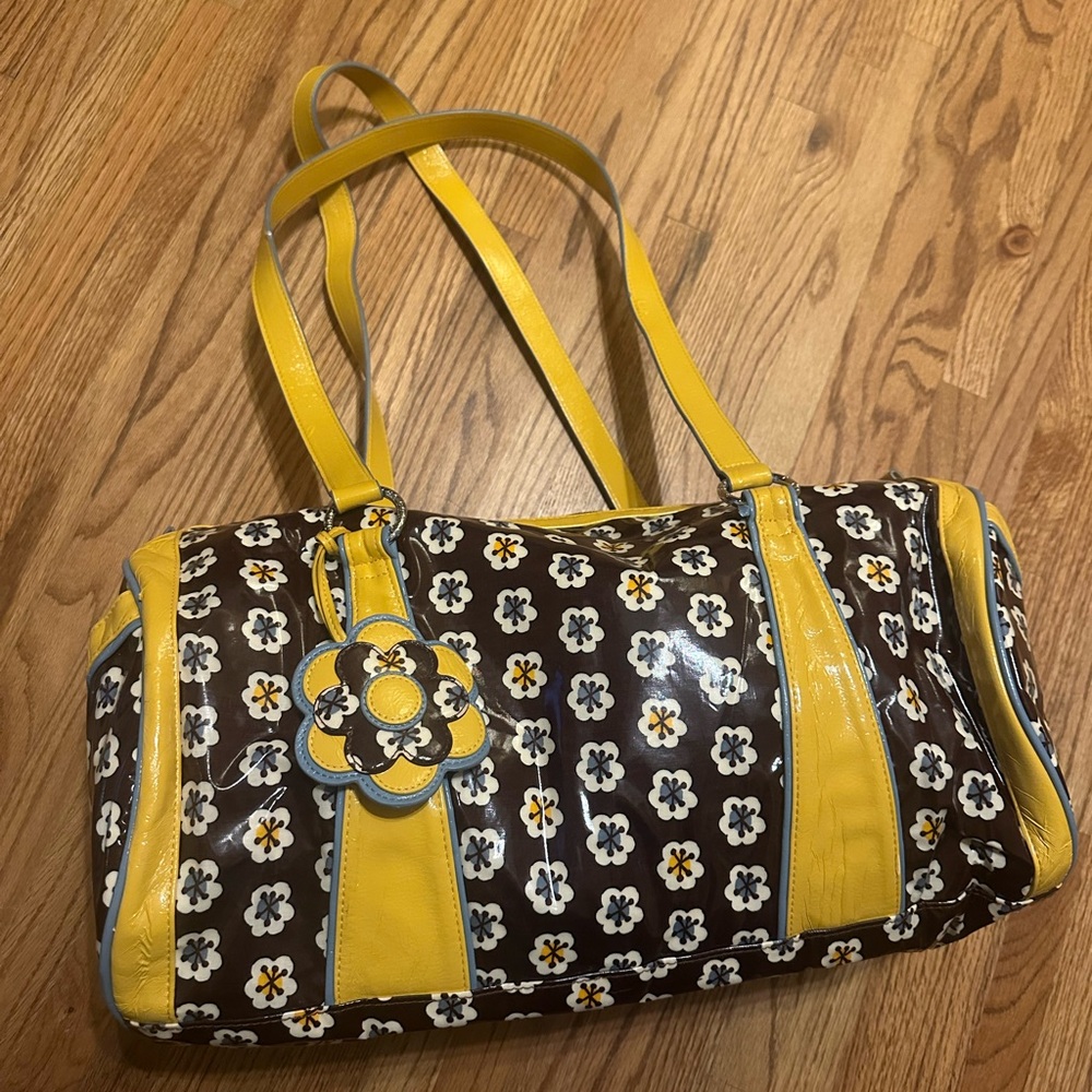 Vera Bradley Vinyl Duffel (Floral Eggplant, Yellow, and Blue)